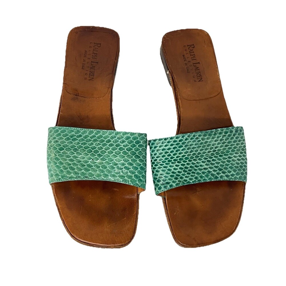 Ralph Lauren Vintage Women's 7 Leather Sandals Teal Slide Flats